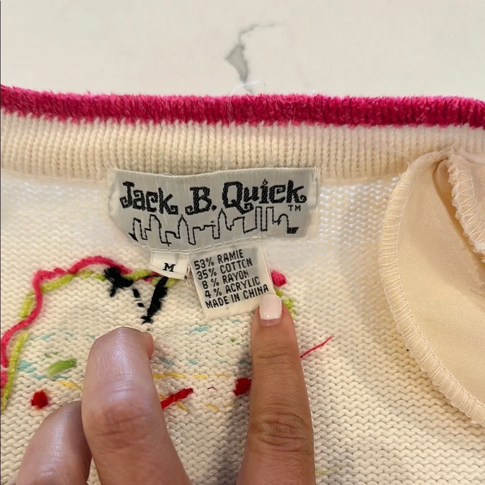 Vintage White Short Sleeve Cardigan Sweater Colorful Insects 🐞 🐌 🦋 🐝 🕷️ 🌻 - Picture 10 of 16